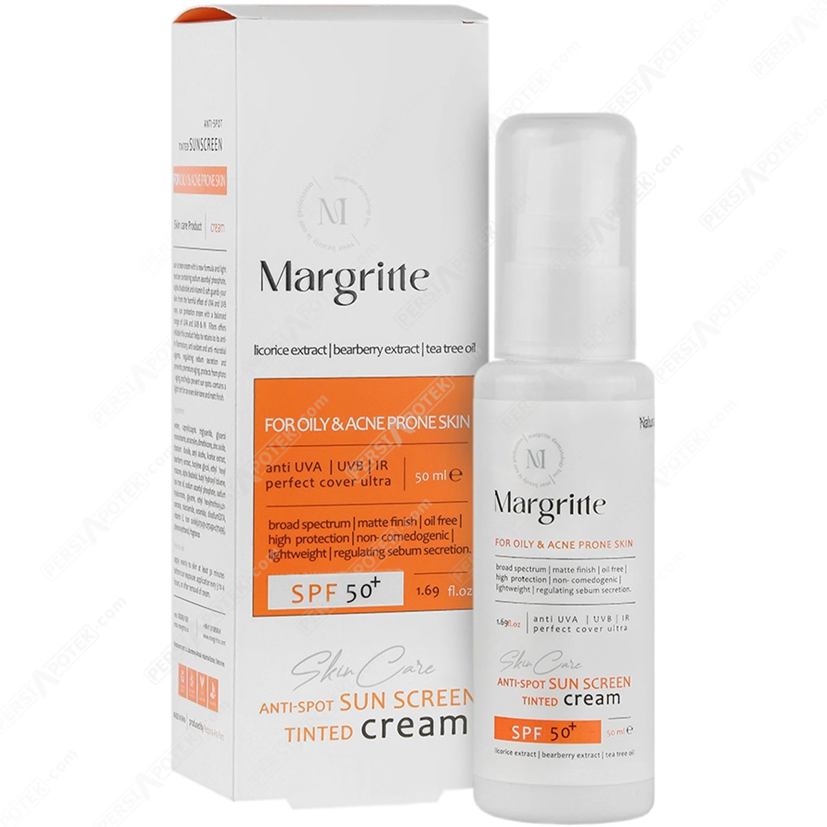 مارگریت کرم ضد آفتاب روشن کننده پوست چرب SPF50 (بژ طبیعی)